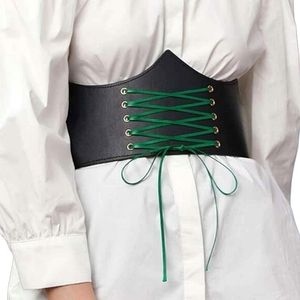 Green Lace-Up Asymmetrical Wide Width Belt